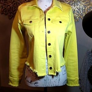 Yellow jean jacket.